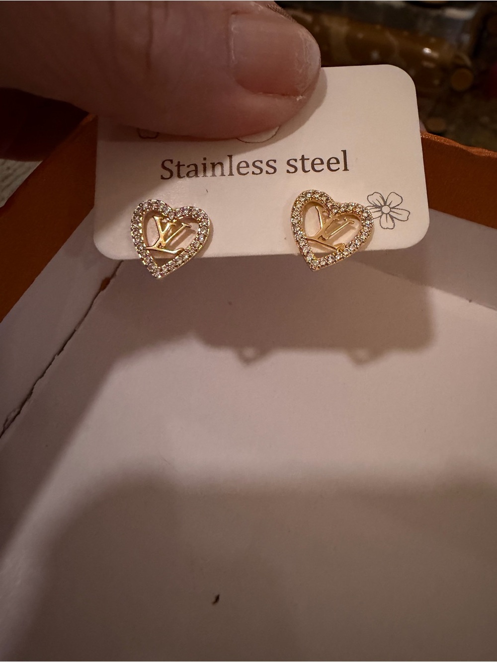 Gold Heart Stud Earrings with Crystal Halo, fashion jewelry - Picture 8 of 8